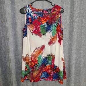 Ali Miles Women's Tropical Floral Colorful Tunic Blouse Size M